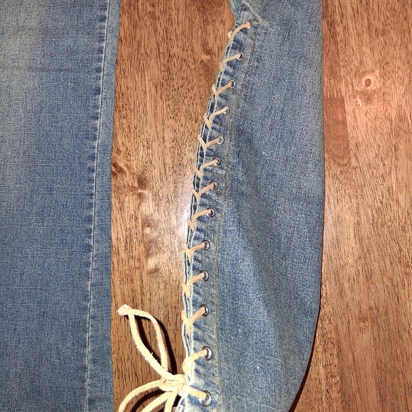 Max Studio Flare Strech Suede side laced Blue Jeans Y2K Size 8 - Picture 4 of 8